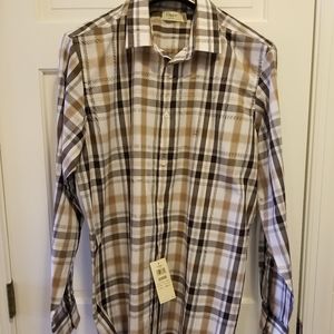 Tan & Brown Plaid Men's Button Down, Large